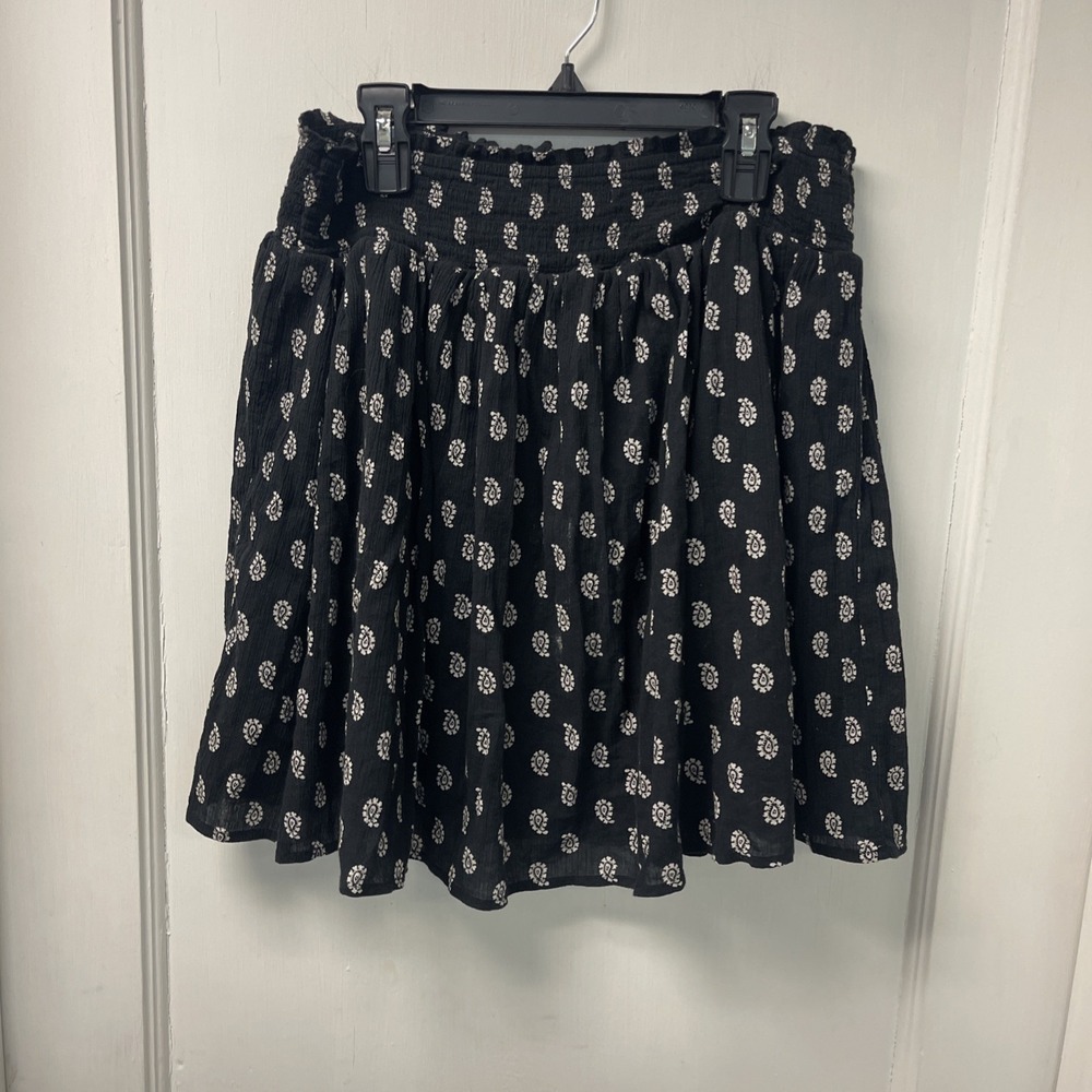 Old Navy Womens Large Black With White Paisley Smocked Waist Cotton Mini Skirt M